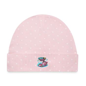 Axolotl Relax am Surfbrett - Baby Premium Organic Mütze - Rosa/Weiße Punkte - Vorne