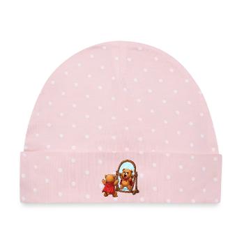 Mutiger Bärenheld im Spiegel - Baby Premium Organic Mütze - Rosa/Weiße Punkte - Vorne
