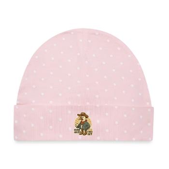 Lustige Cowboy-Gans hupt, findet herum, Aufkleber - Baby Premium Organic Mütze - Rosa/Weiße Punkte - Vorne