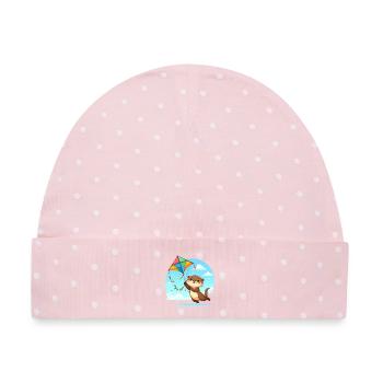 Kawaii Otter lässt einen Drachen steigen – Süß - Baby Premium Organic Mütze - Rosa/Weiße Punkte - Vorne