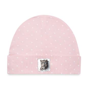 Schneeleopard Durchbruch Design - Baby Premium Organic Mütze - Rosa/Weiße Punkte - Vorne