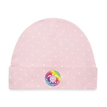 Regenbogenschildkröten-Mandala Ozeankreis - Baby Premium Organic Mütze - Rosa/Weiße Punkte - Vorne