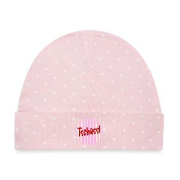 Abschied Tschüss - Baby Premium Organic Mütze - Rosa/Weiße Punkte - Vorne