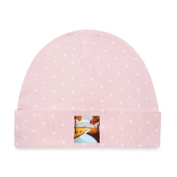 Herbstlicher Fluss durch goldene Wälder - Baby Premium Organic Mütze - Rosa/Weiße Punkte - Vorne