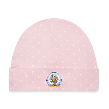 Kürbiseule auf dem Mondbeschienenen Ast - Baby Premium Organic Mütze - Rosa/Weiße Punkte - Vorne