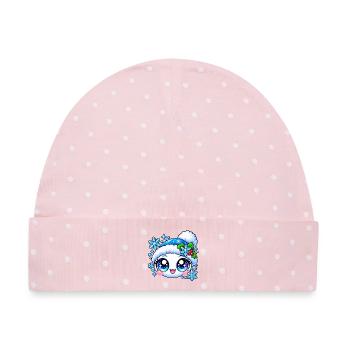 Kawaii Winter: Blaue Splitter und Stechpalme - Baby Premium Organic Mütze - Rosa/Weiße Punkte - Vorne