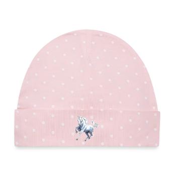 Handgemaltes Wildpferd – Edler Schimmel Design - Baby Premium Organic Mütze - Rosa/Weiße Punkte - Vorne
