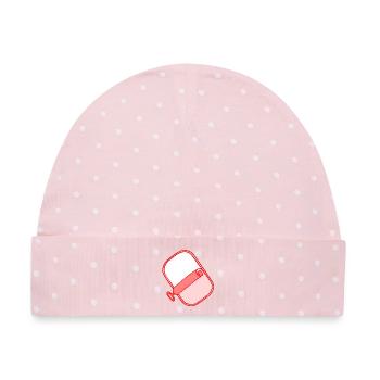 Namensfläche Fischdose - Baby Premium Organic Mütze - Rosa/Weiße Punkte - Vorne
