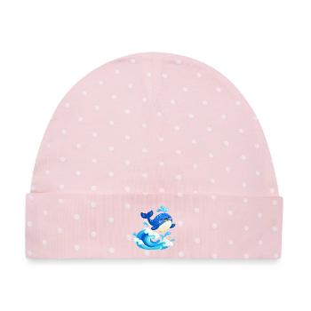 Fröhlicher Blauwal auf Wellen - Baby Premium Organic Mütze - Rosa/Weiße Punkte - Vorne