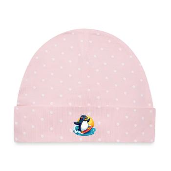 Cool Surfing Penguin Summer Beach Design - Baby Premium Organic Mütze - Rosa/Weiße Punkte - Vorne