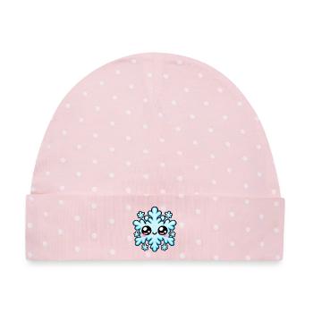 Kawaii Schneeflocke mit gefrorenem Lächeln - Baby Premium Organic Mütze - Rosa/Weiße Punkte - Vorne