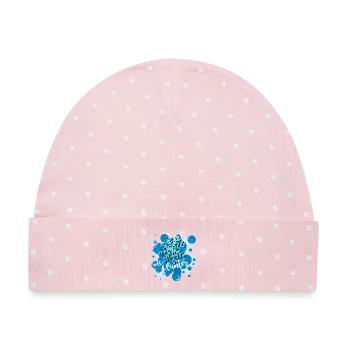 Hello Winter - Schneeflocke in Blau - Baby Premium Organic Mütze - Rosa/Weiße Punkte - Vorne
