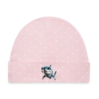 Fröhlicher Hai Cartoon Print - Baby Premium Organic Mütze - Rosa/Weiße Punkte - Vorne