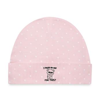 Pause beendet: Nickerchen-Bär - Baby Premium Organic Mütze - Rosa/Weiße Punkte - Vorne