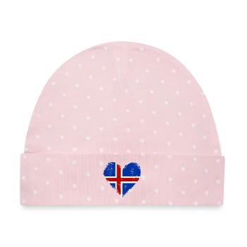 Island Herzflagge Grunge - Baby Premium Organic Mütze - Rosa/Weiße Punkte - Vorne
