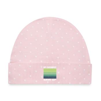 Mein Therapeut hat auf schwarzen Humor verzichtet, Zitat lustig - Baby Premium Organic Mütze - Rosa/Weiße Punkte - Vorne