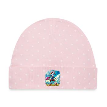 Einhörner Fussball / Fussballer Einhorn - Baby Premium Organic Mütze - Rosa/Weiße Punkte - Vorne