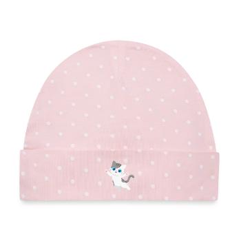 Verspieltes Kawaii-Kätzchenspringen - Baby Premium Organic Mütze - Rosa/Weiße Punkte - Vorne