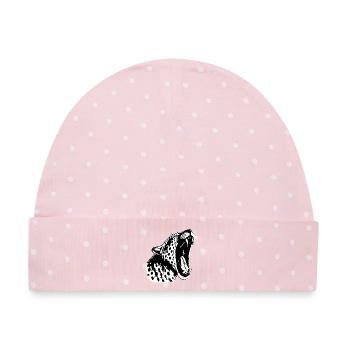 Schwarzweiß Leopardenkopf (PNG) - Baby Premium Organic Mütze - Rosa/Weiße Punkte - Vorne