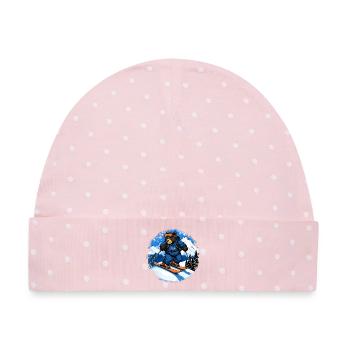 Bären Skifahrer / Ski Bär - Baby Premium Organic Mütze - Rosa/Weiße Punkte - Vorne