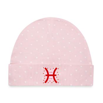 Geburtstag Fische, Februar März - Baby Premium Organic Mütze - Rosa/Weiße Punkte - Vorne