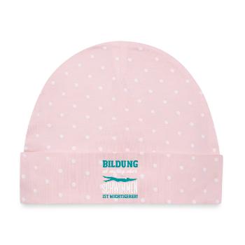 Schwimmsport Schwimmer Spruch Geschenk - Baby Premium Organic Mütze - Rosa/Weiße Punkte - Vorne