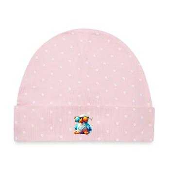Coole Seagull Sonnenbrille - Baby Premium Organic Mütze - Rosa/Weiße Punkte - Vorne