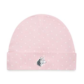 Wolf mit Brille im eisigen Stil - Baby Premium Organic Mütze - Rosa/Weiße Punkte - Vorne