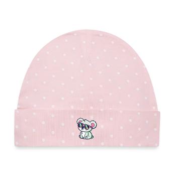 Koala Kawaii sitzende pinke Brille - Baby Premium Organic Mütze - Rosa/Weiße Punkte - Vorne