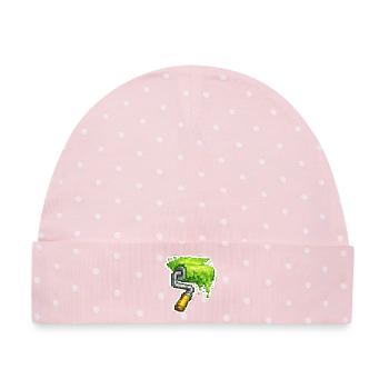 Pixel Farbrolle Grün - Baby Premium Organic Mütze - Rosa/Weiße Punkte - Vorne