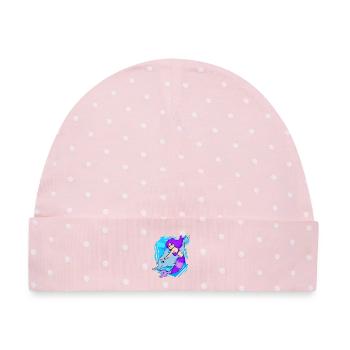 Meerjungfrau mit Delfin - Baby Premium Organic Mütze - Rosa/Weiße Punkte - Vorne