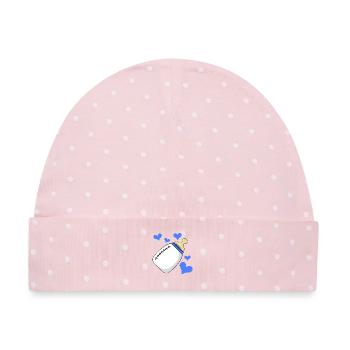 Milchflasche Junge Schwanger Geburt - Baby Premium Organic Mütze - Rosa/Weiße Punkte - Vorne