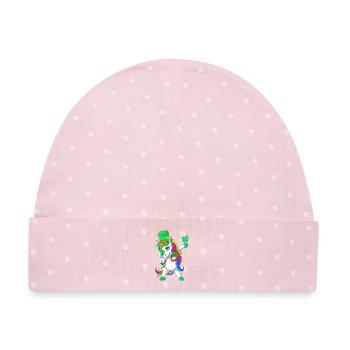 Dabbing Einhorn St Patricks Tag - Baby Premium Organic Mütze - Rosa/Weiße Punkte - Vorne