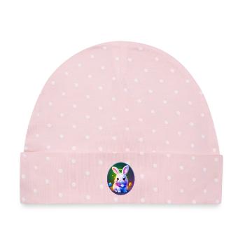 Osterei mit Osterhase Motiv - Baby Premium Organic Mütze - Rosa/Weiße Punkte - Vorne