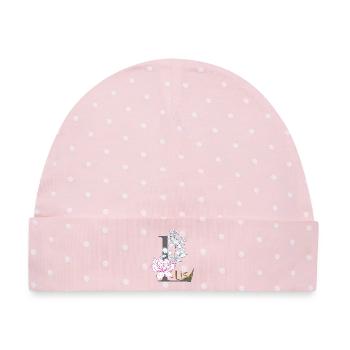 Buchstabe Initiale Lisa - Baby Premium Organic Mütze - Rosa/Weiße Punkte - Vorne