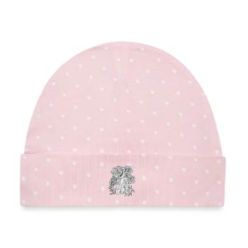 Fuchs mit Hoodie und Blumen Vorsatz - Baby Premium Organic Mütze - Rosa/Weiße Punkte - Vorne