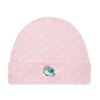 Bunter Geko Cartoon Design - Baby Premium Organic Mütze - Rosa/Weiße Punkte - Vorne