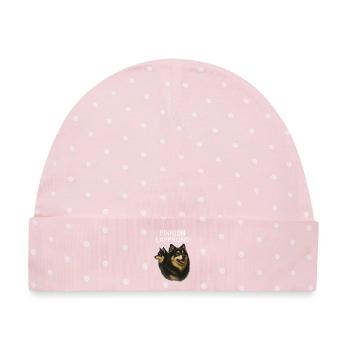 Finnischer Lapphund - Baby Premium Organic Mütze - Rosa/Weiße Punkte - Vorne