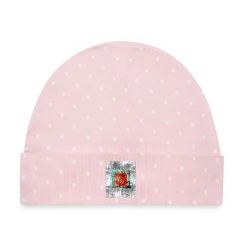Rostquadrat auf grauer Textur - Baby Premium Organic Mütze - Rosa/Weiße Punkte - Vorne