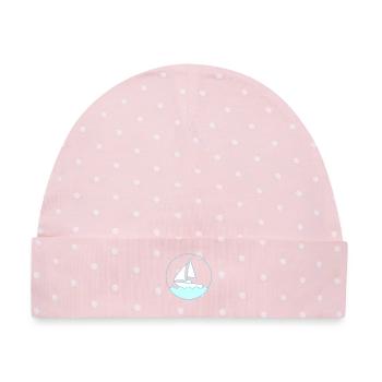 Nautic Design Segelboot Circle Emblem auf Wellen - Baby Premium Organic Mütze - Rosa/Weiße Punkte - Vorne