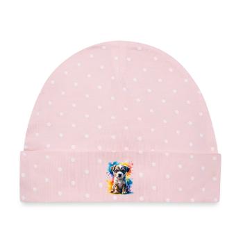 Welpen Aquarell Farbexplosion - Baby Premium Organic Mütze - Rosa/Weiße Punkte - Vorne
