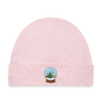 Winterdorf in Schneekugel - Baby Premium Organic Mütze - Rosa/Weiße Punkte - Vorne