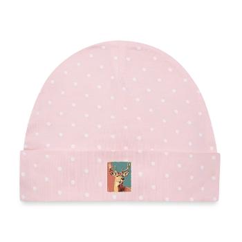 Rentier Hirsch Geweih Reindeer Vintage - Baby Premium Organic Mütze - Rosa/Weiße Punkte - Vorne
