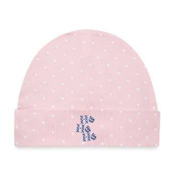 Ho Ho Ho – friesische Weihnachtskugeln im Stil der friesischen Flagge - Baby Premium Organic Mütze - Rosa/Weiße Punkte - Vorne