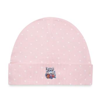 Leopardenkopf mit Blumenkranz - Baby Premium Organic Mütze - Rosa/Weiße Punkte - Vorne