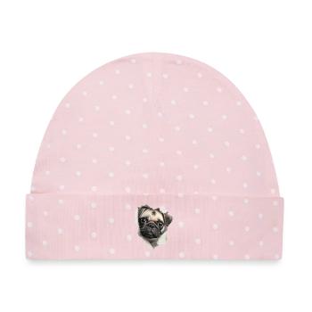 Mops - Baby Premium Organic Mütze - Rosa/Weiße Punkte - Vorne