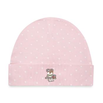 Süßer Schnauzer-Hund mit Monokel liest gerne Boo - Baby Premium Organic Mütze - Rosa/Weiße Punkte - Vorne