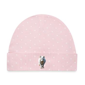 Polarfuchs Schneefuchs Eisfuchs Süßer Weißer Fuchs - Baby Premium Organic Mütze - Rosa/Weiße Punkte - Vorne