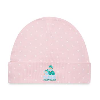 Midwife I Always Deliver Newborn Nurse Art - Baby Premium Organic Mütze - Rosa/Weiße Punkte - Vorne