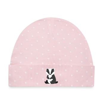 Süßer sitzender dachs minimalistischen Stil - Baby Premium Organic Mütze - Rosa/Weiße Punkte - Vorne